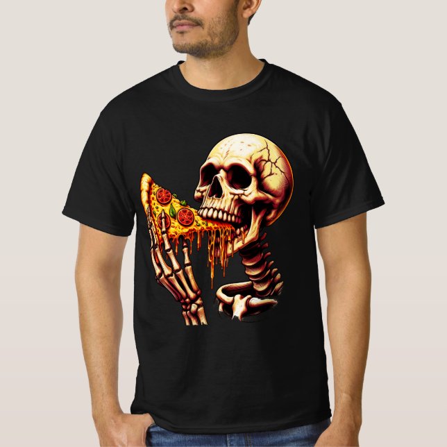 Camiseta Esqueleto Comendo Pizza  (Frente)