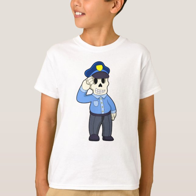 Camiseta Esqueleto como agente da polícia com chapéu da pol (Frente)