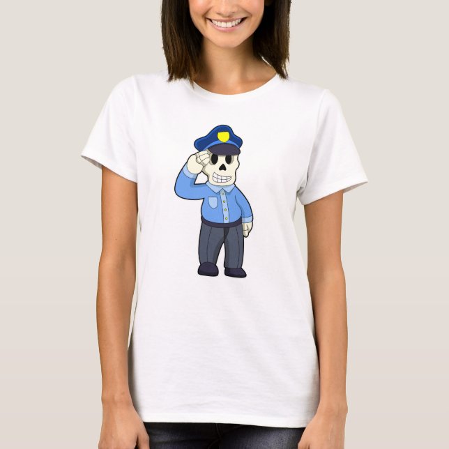 Camiseta Esqueleto como agente da polícia com chapéu da pol (Frente)