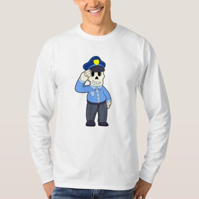Camiseta Esqueleto como agente da polícia com chapéu da pol (Frente)