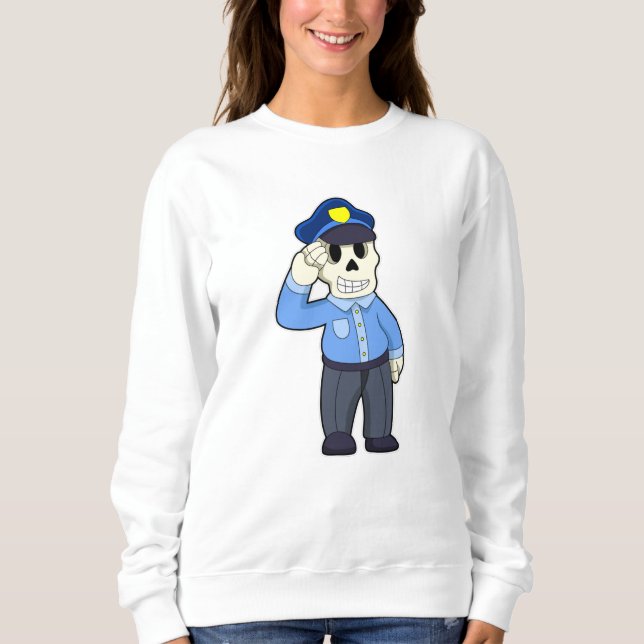 Camiseta Esqueleto como agente da polícia com chapéu da pol (Frente)