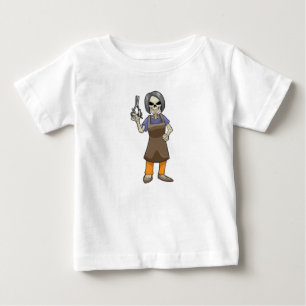 Camiseta Esqueleto como cabeleireiro com tesoura