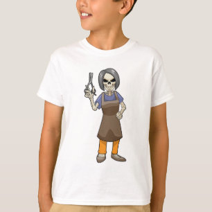 Camiseta Esqueleto como cabeleireiro com tesoura