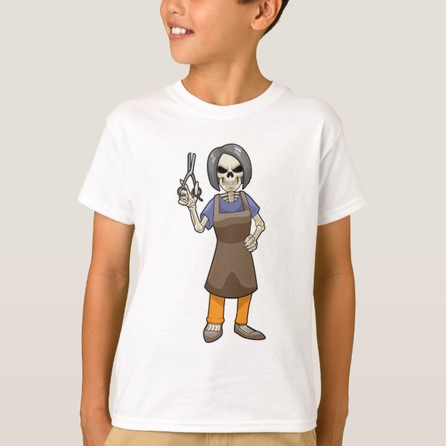 Camiseta Esqueleto como cabeleireiro com tesoura (Frente)