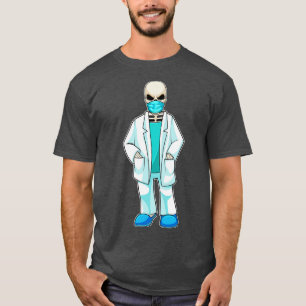 Camiseta Esqueleto como Médico com Máscara