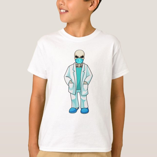 Camiseta Esqueleto como Médico com Máscara (Frente)