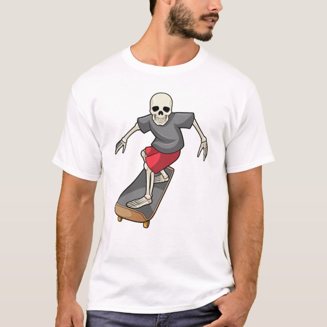 Camiseta Esqueleto como skater com skateboard (Frente)
