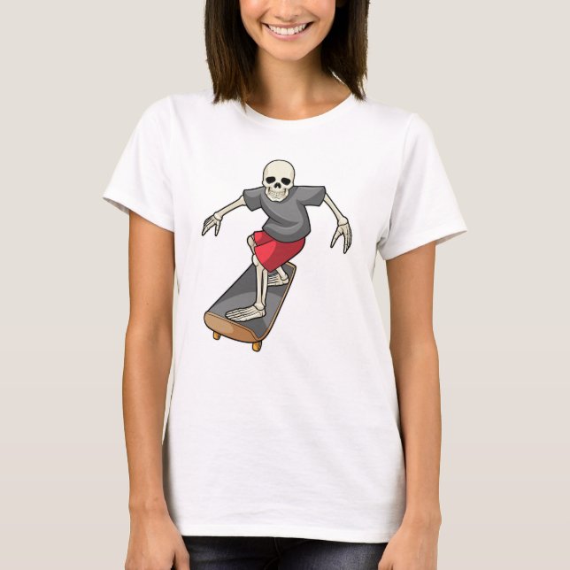 Camiseta Esqueleto como skater com skateboard (Frente)