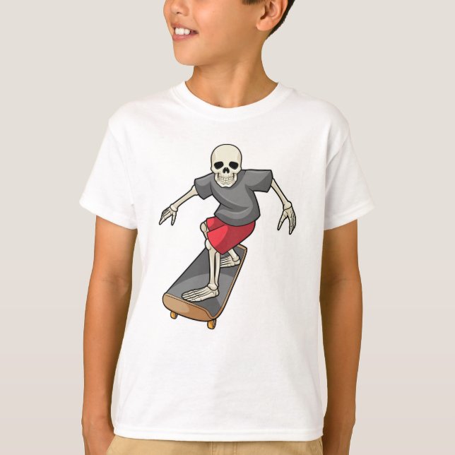 Camiseta Esqueleto como skater com skateboard (Frente)