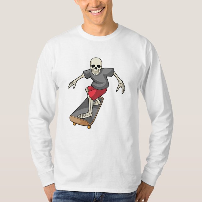 Camiseta Esqueleto como skater com skateboard (Frente)