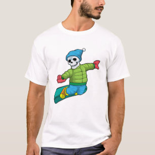 Camiseta Esqueleto como Snowboarder com Snowboard