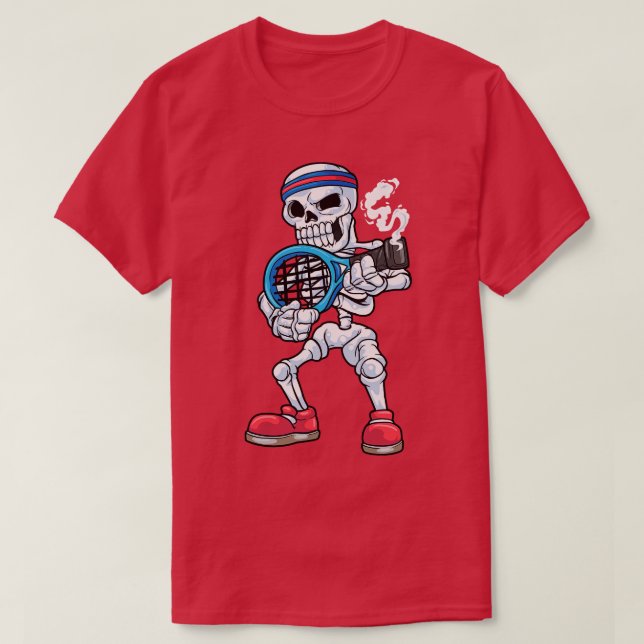 Camiseta Esqueleto como tenista com cabeça (Frente do Design)