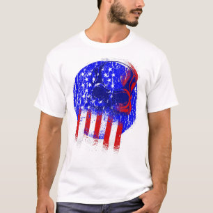 Camiseta esqueleto da bandeira americana do crânio patrióti