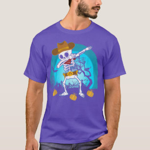 Camiseta Esqueleto Dabbing Chapéu de Cowboy Engraçado