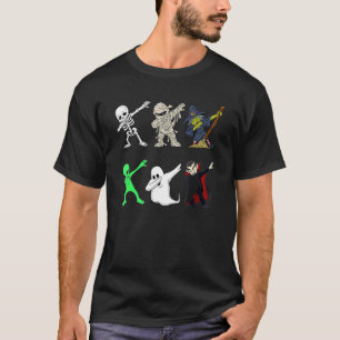 Camiseta Esqueleto Dabbing e Monstros Halloween Drácula Bo