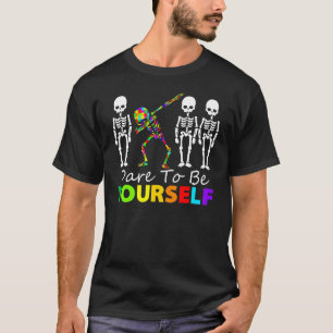 Camiseta Esqueleto Dabbing Ouse Ser Você Mesmo Autismo