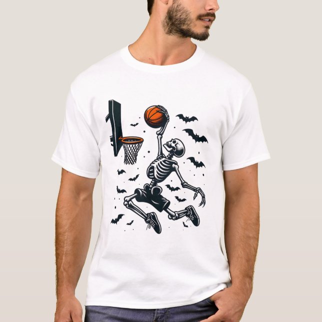 Camiseta Esqueleto de Basquete Skeleton Halloween (Frente)