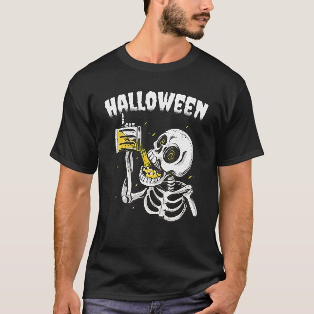 Camiseta Esqueleto de Bebida de Esqueleto de Halloween (Frente)