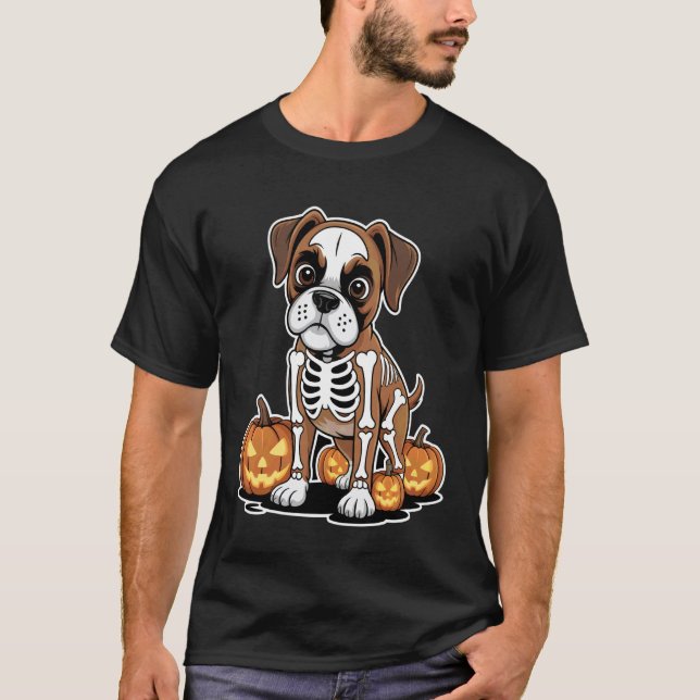 Camiseta Esqueleto de Cachorro Boxer Halloween (Frente)