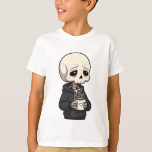 Camiseta Esqueleto de Café Aconchegante para Crianças
