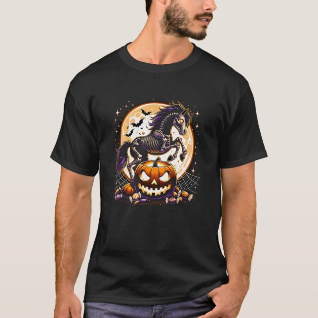 Camiseta Esqueleto de Cavalo de Halloween (Frente)