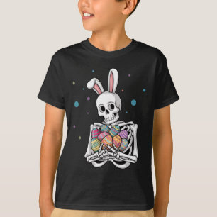 Camiseta Esqueleto de Coelho Segurando Ovos de Páscoa Pásco