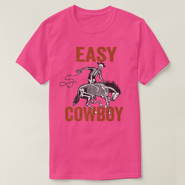 Camiseta Esqueleto de Cowboy Fácil Retro Boho País Ocidenta (Frente do Design)