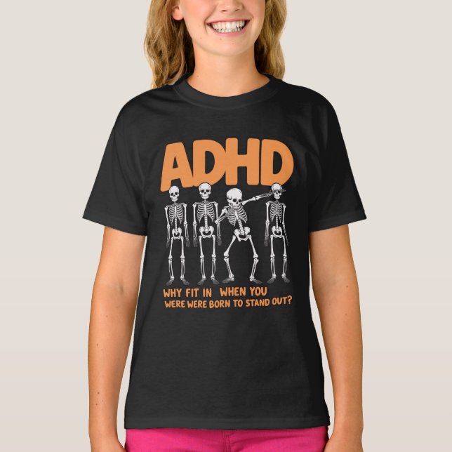 Camiseta Esqueleto de Dabbing ADHD (Frente)