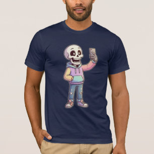 Camiseta Esqueleto de desenho animado fofo tirando selfie -