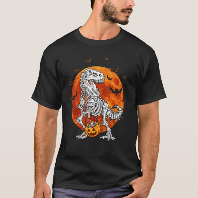 Camiseta Esqueleto de Dinossauro T Rex Abóbora de Doces de  (Frente)