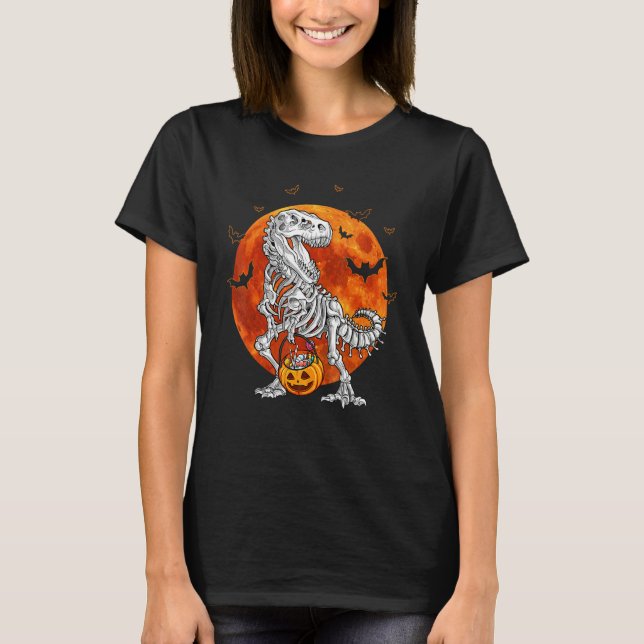 Camiseta Esqueleto de Dinossauro T Rex Abóbora de Doces de  (Frente)