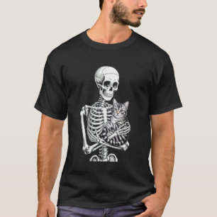 Camiseta Esqueleto de Ditado Engraçado Ama Gato Até a Morte