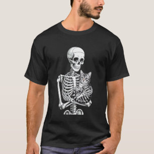Camiseta Esqueleto de Ditado Engraçado Ama Gato Até a Morte