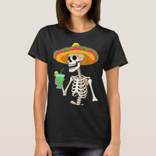 Camiseta esqueleto de festa mexicana de sombrero cinco de