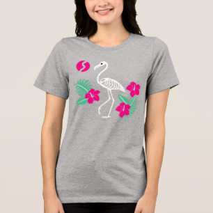 Camiseta Esqueleto de Flamingo Estilizado com Flores Tropic