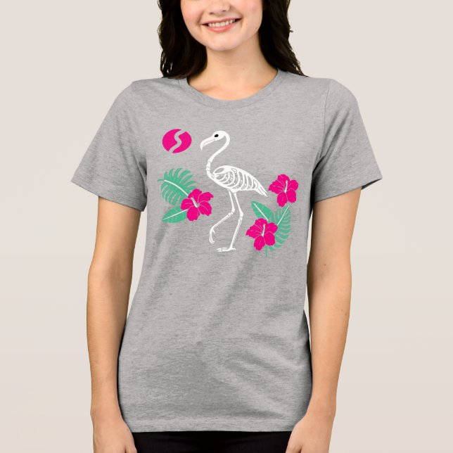 Camiseta Esqueleto de Flamingo Estilizado com Flores Tropic (Frente)