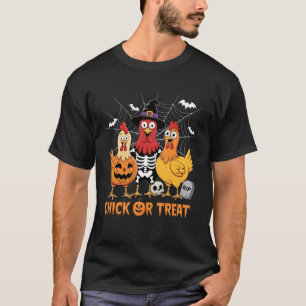 Camiseta Esqueleto de Frango Chick ou Treat Fazendeiro Dive