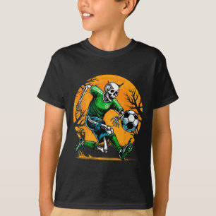 Camiseta Esqueleto de Futebol no Halloween Futebol Assustad