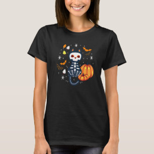 Camiseta Esqueleto de Gato Abóbora Morcego Vampiro Assustad