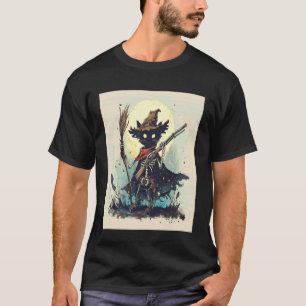 Camiseta Esqueleto de Gato Preto Usando Chapéu de Bruxas Mo