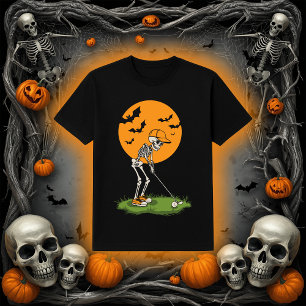 Camiseta Esqueleto de Golf Engraçado   Halloween Full Moon 