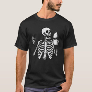 Camiseta Esqueleto de Halloween Café Paz Roupa Divertida Ho