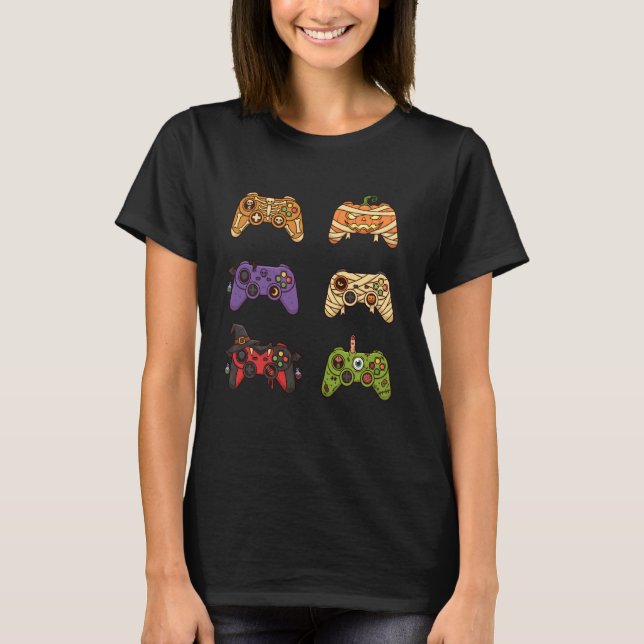 Camiseta Esqueleto de Halloween Controles de Jogos Zumbis M (Frente)