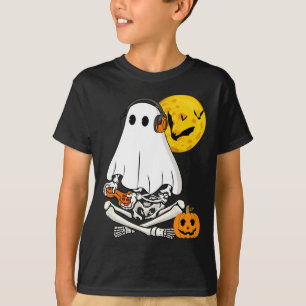 Camiseta Esqueleto de Halloween Gamer Fantasma Abóbora Assu