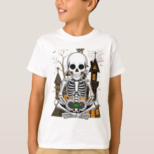 Camiseta Esqueleto de Halloween Jogos Assustadores Video Ga