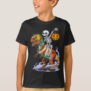 Camiseta Esqueleto de Halloween montando Múmia T Rex Dinoss