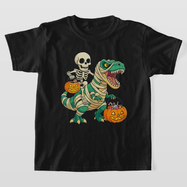 Camiseta Esqueleto de Halloween vibrante e Balde de Kandy T (Postura )