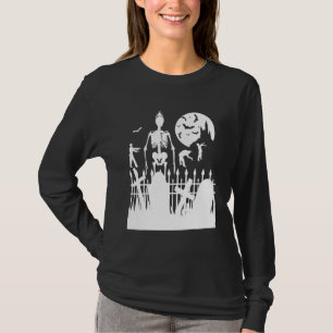 Camiseta Esqueleto de Halloween Zumbi Cemitério Gatinho ou