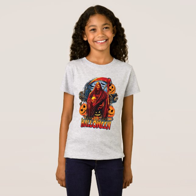 Camiseta Esqueleto de Mau de Halloween, Abóbora (Frente Completa)