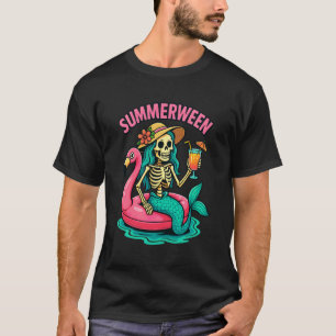 Camiseta Esqueleto de Mermaid Summerween Feliz Flamingo Ros